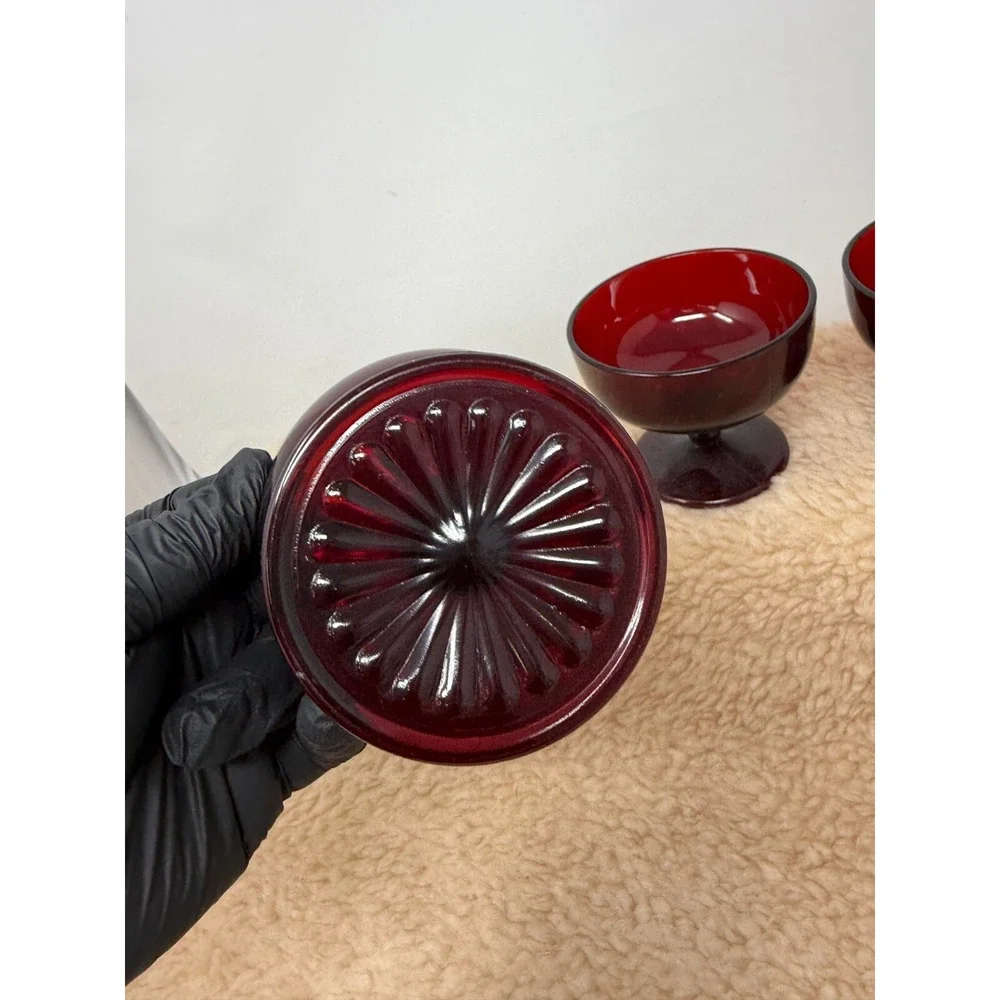 VTG Anchor Hocking Royal Ruby Red Glass Footed Sherbet Dessert Cups Set of 3‎